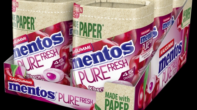 Neuheit bei Mentos: Der neue Pure-Fresh-Geschmack Cherry in der neuen Papierverpackung - Quelle: Mentos